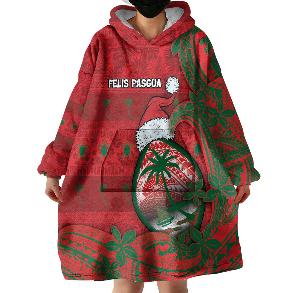 Guam Christmas Wearable Blanket Hoodie Chamorro Seal Hat Santa Tribal Waves - Polynesian Pride