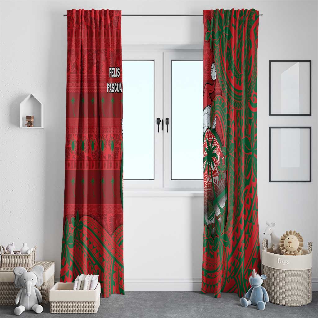 Guam Christmas Window Curtain Chamorro Seal Hat Santa Tribal Waves - Polynesian Pride