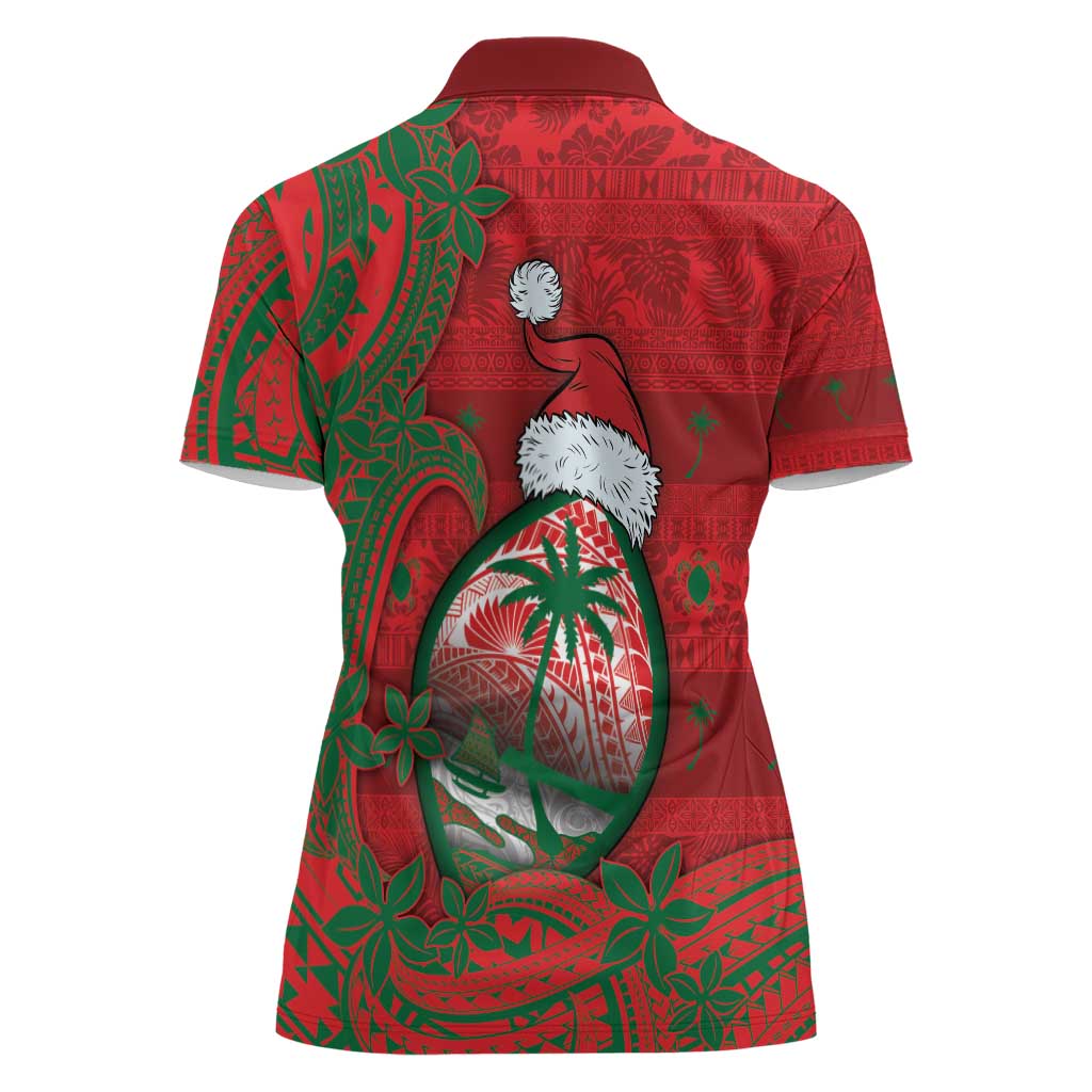Guam Christmas Women Polo Shirt Chamorro Seal Hat Santa Tribal Waves - Polynesian Pride
