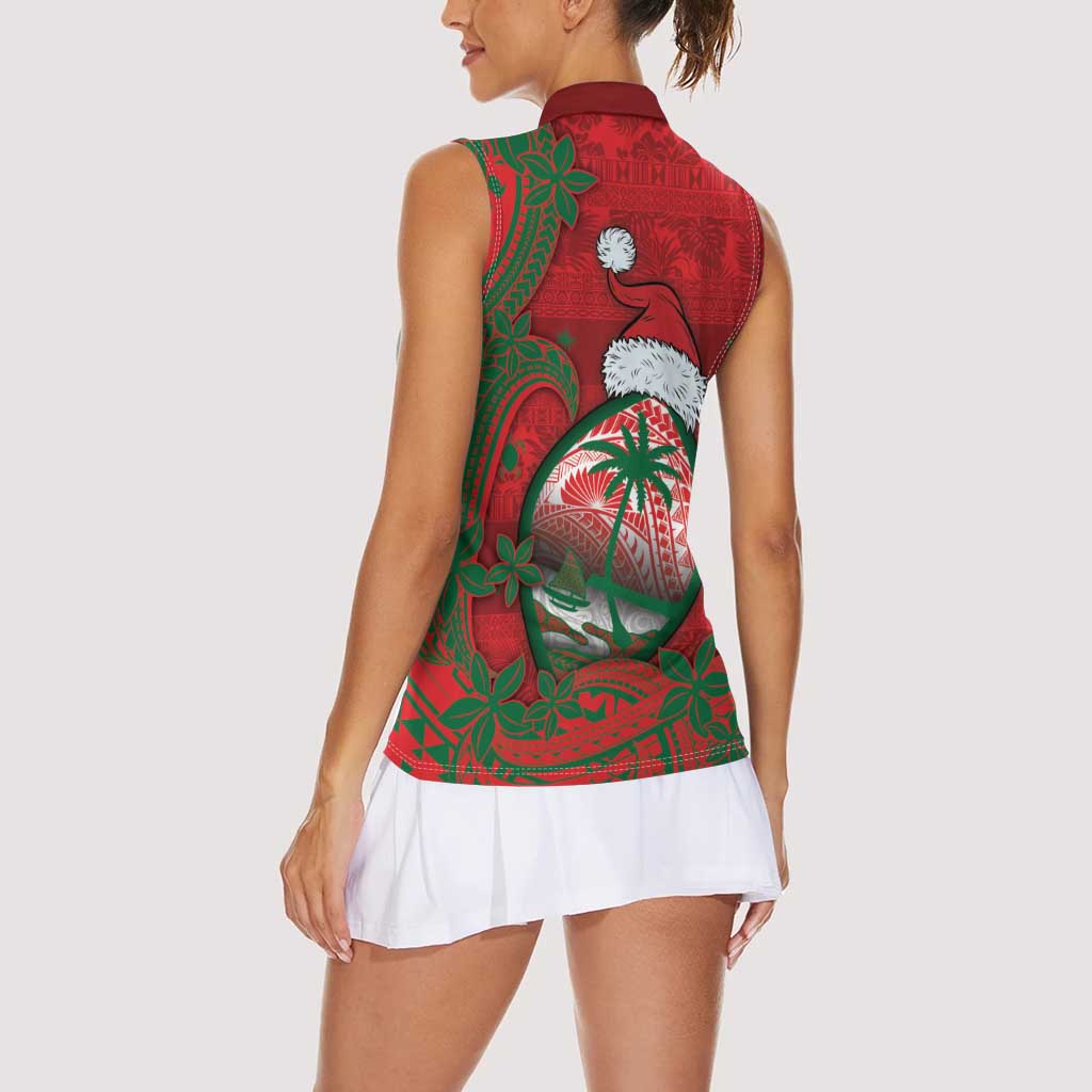 Guam Christmas Women Sleeveless Polo Shirt Chamorro Seal Hat Santa Tribal Waves DT05 - Polynesian Pride