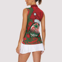Guam Christmas Women Sleeveless Polo Shirt Chamorro Seal Hat Santa Tribal Waves DT05 - Polynesian Pride
