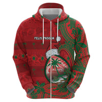 Guam Christmas Zip Hoodie Chamorro Seal Hat Santa Tribal Waves - Polynesian Pride