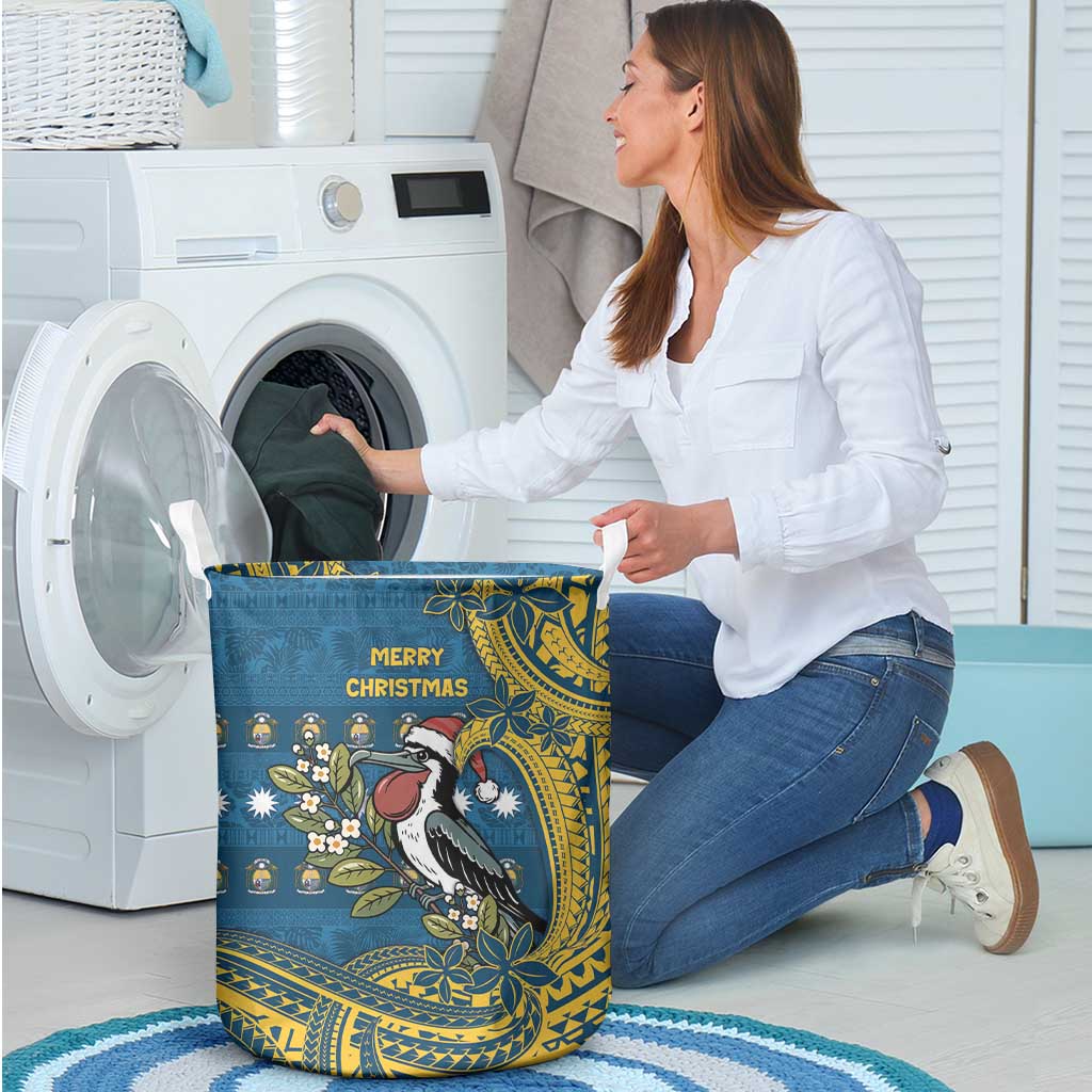 Nauru Christmas Laundry Basket Frigatebird Bird Santa Tribal Waves - Polynesian Pride