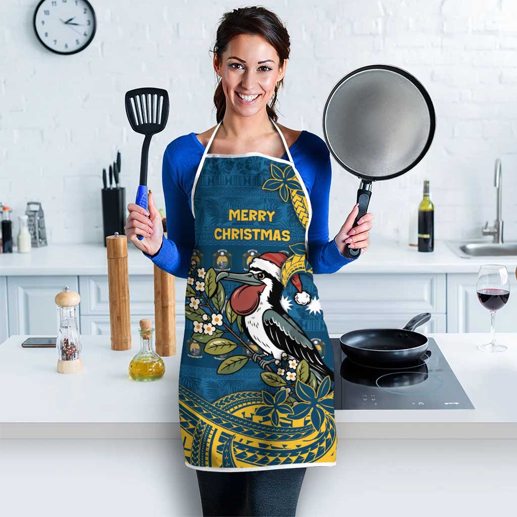 Nauru Christmas Apron Frigatebird Bird Santa Tribal Waves - Polynesian Pride