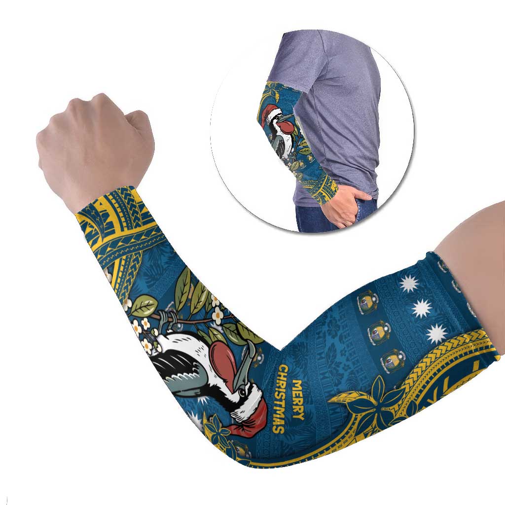 Nauru Christmas Arm Sleeves Frigatebird Bird Santa Tribal Waves - Polynesian Pride