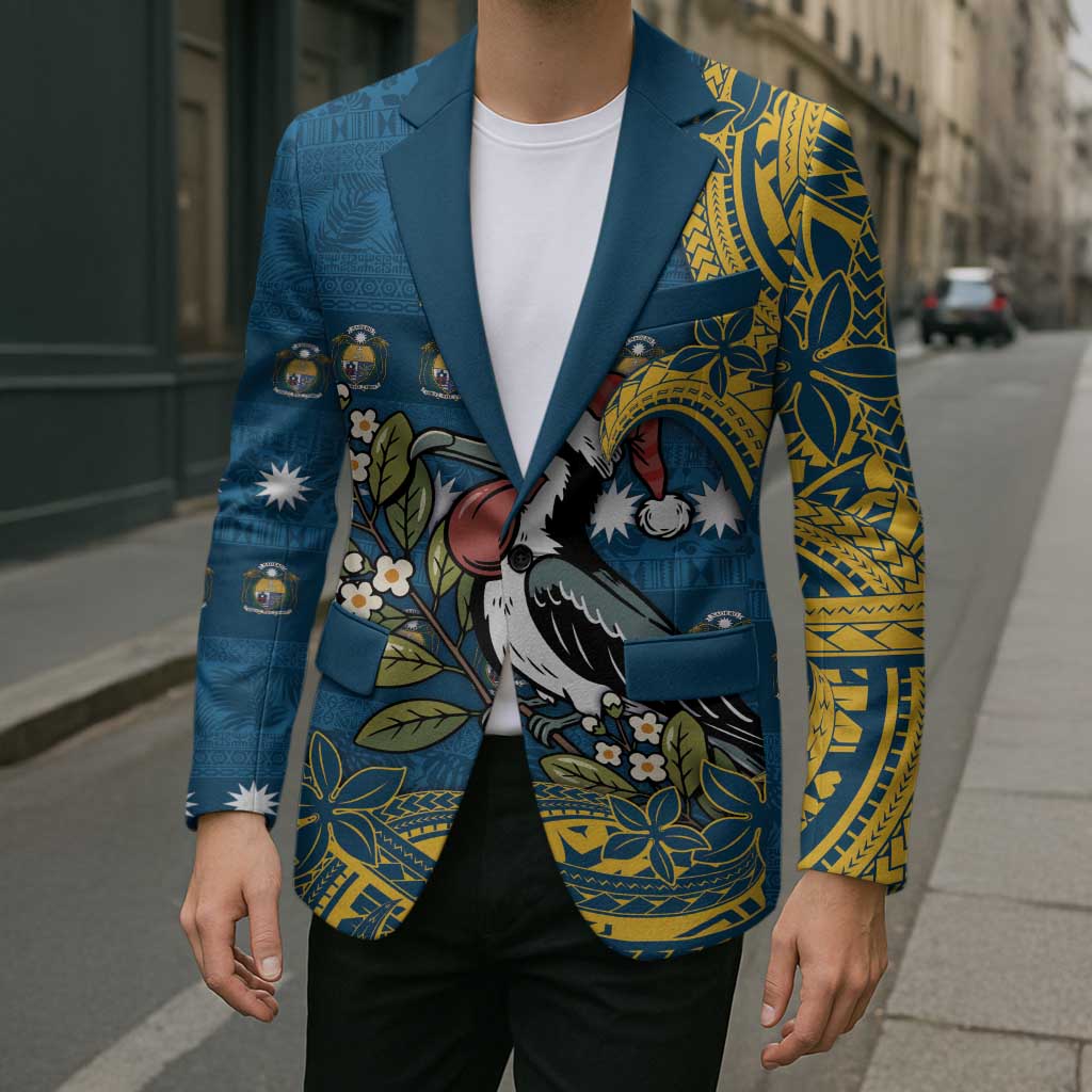 Nauru Christmas Blazer Frigatebird Bird Santa Tribal Waves - Polynesian Pride