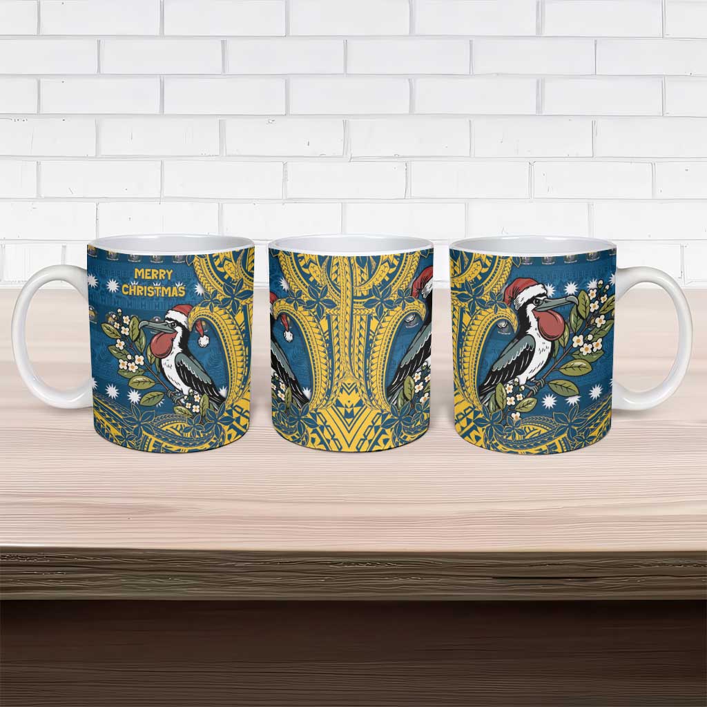 Nauru Christmas Ceramic Mug Frigatebird Bird Santa Tribal Waves - Polynesian Pride