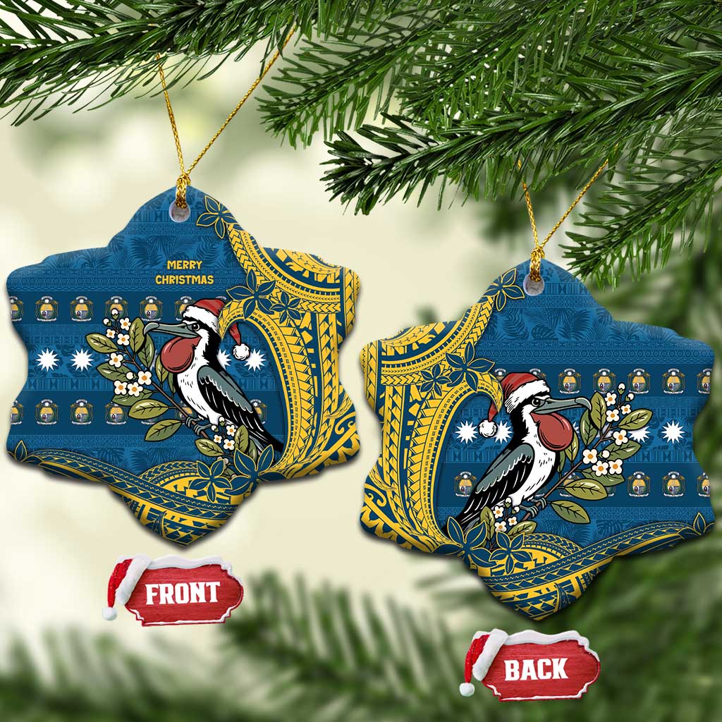 Nauru Christmas Ceramic Ornament Frigatebird Bird Santa Tribal Waves - Polynesian Pride