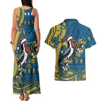 Nauru Christmas Couples Matching Tank Maxi Dress and Hawaiian Shirt Frigatebird Bird Santa Tribal Waves DT05 - Polynesian Pride