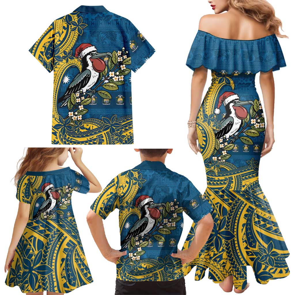 Nauru Christmas Family Matching Mermaid Dress and Hawaiian Shirt Frigatebird Bird Santa Tribal Waves DT05 - Polynesian Pride