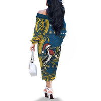 Nauru Christmas Family Matching Off The Shoulder Long Sleeve Dress and Hawaiian Shirt Frigatebird Bird Santa Tribal Waves DT05 - Polynesian Pride