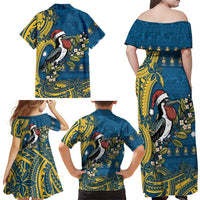 Nauru Christmas Family Matching Off Shoulder Maxi Dress and Hawaiian Shirt Frigatebird Bird Santa Tribal Waves DT05 - Polynesian Pride