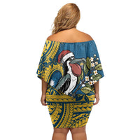 Nauru Christmas Family Matching Off Shoulder Short Dress and Hawaiian Shirt Frigatebird Bird Santa Tribal Waves DT05 - Polynesian Pride