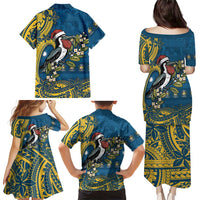 Nauru Christmas Family Matching Puletasi and Hawaiian Shirt Frigatebird Bird Santa Tribal Waves DT05 - Polynesian Pride