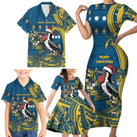 Nauru Christmas Family Matching Short Sleeve Bodycon Dress and Hawaiian Shirt Frigatebird Bird Santa Tribal Waves DT05 - Polynesian Pride