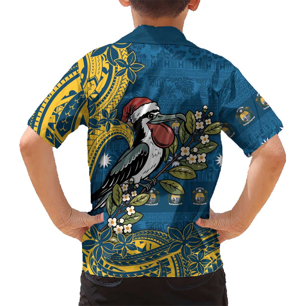 Nauru Christmas Family Matching Summer Maxi Dress and Hawaiian Shirt Frigatebird Bird Santa Tribal Waves DT05 - Polynesian Pride
