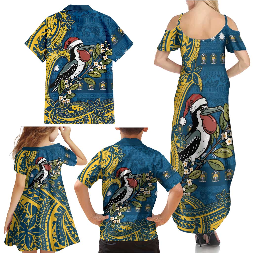 Nauru Christmas Family Matching Summer Maxi Dress and Hawaiian Shirt Frigatebird Bird Santa Tribal Waves DT05 - Polynesian Pride