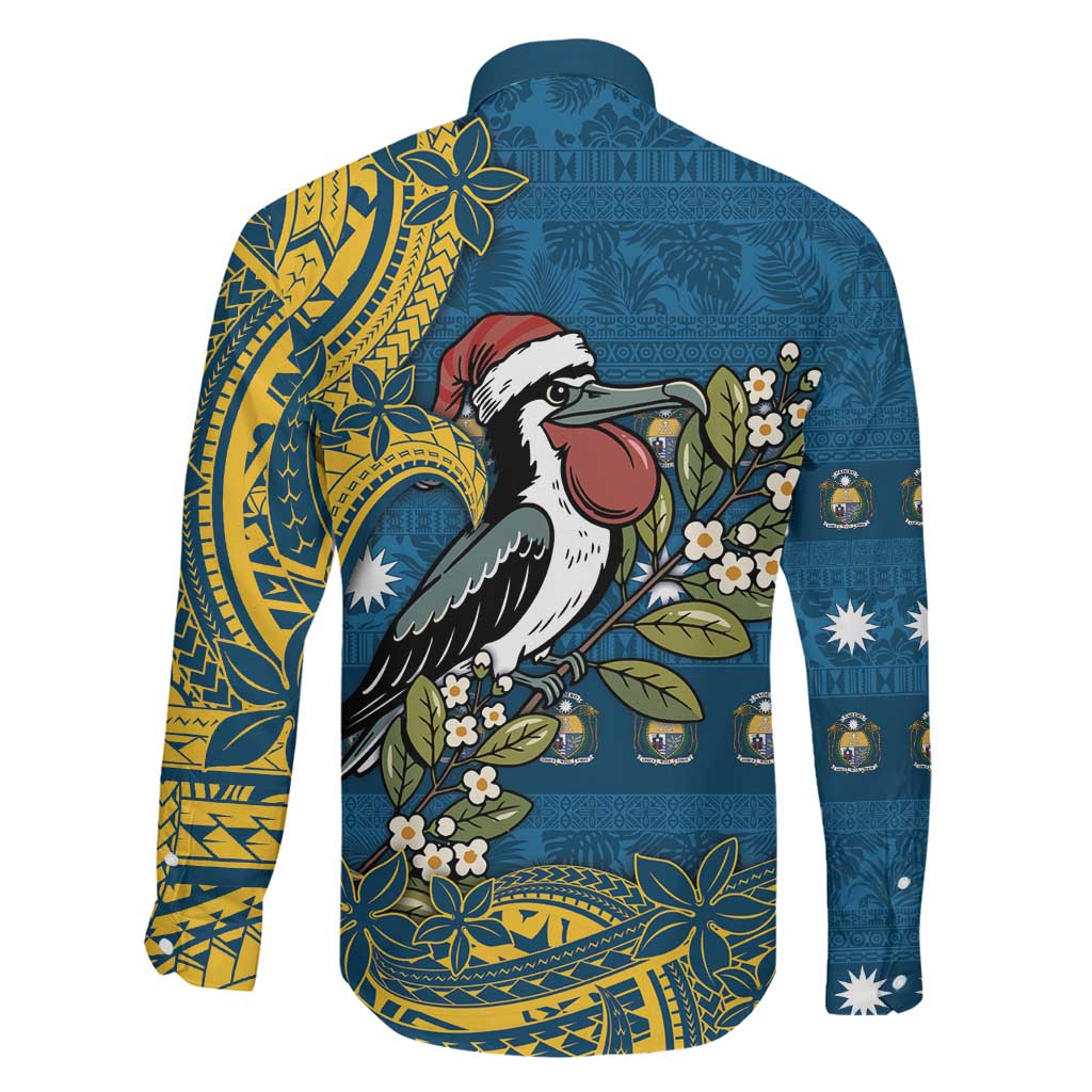 Nauru Christmas Family Matching Summer Maxi Dress and Hawaiian Shirt Frigatebird Bird Santa Tribal Waves DT05 - Polynesian Pride