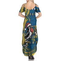 Nauru Christmas Family Matching Summer Maxi Dress and Hawaiian Shirt Frigatebird Bird Santa Tribal Waves DT05 - Polynesian Pride
