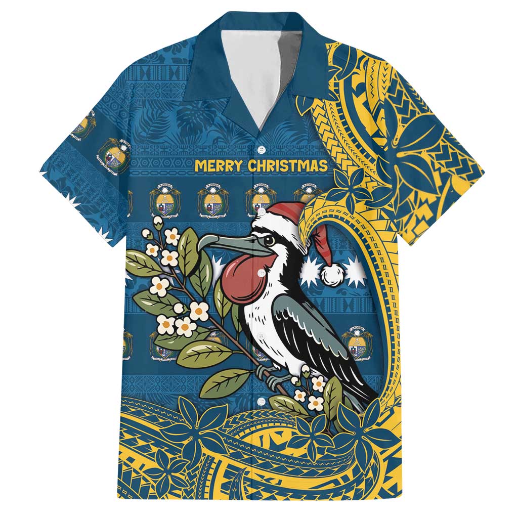 Nauru Christmas Hawaiian Shirt Frigatebird Bird Santa Tribal Waves - Polynesian Pride