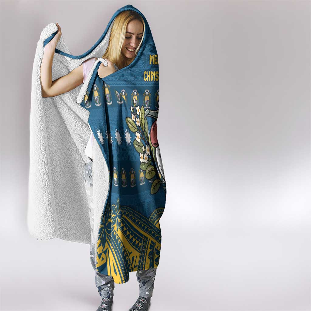 Nauru Christmas Hooded Blanket Frigatebird Bird Santa Tribal Waves - Polynesian Pride