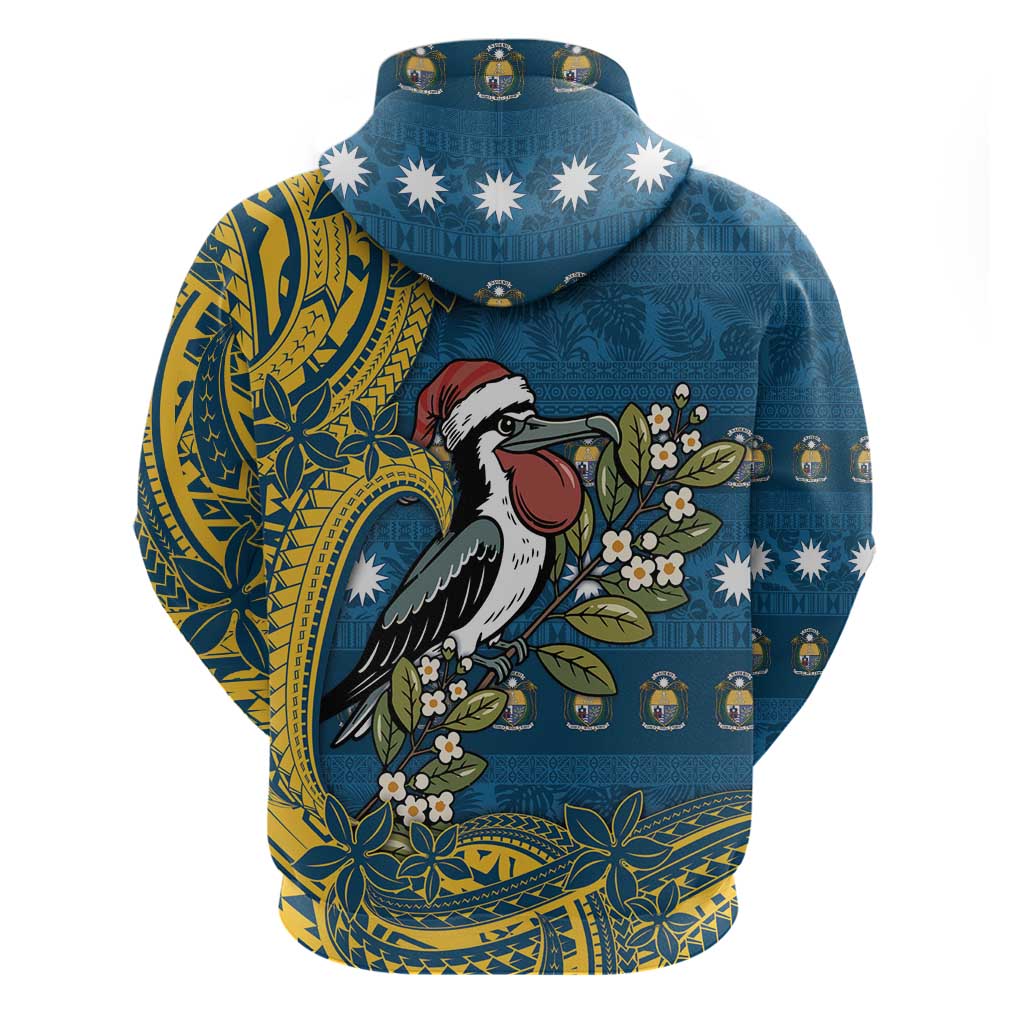 Nauru Christmas Hoodie Frigatebird Bird Santa Tribal Waves - Polynesian Pride