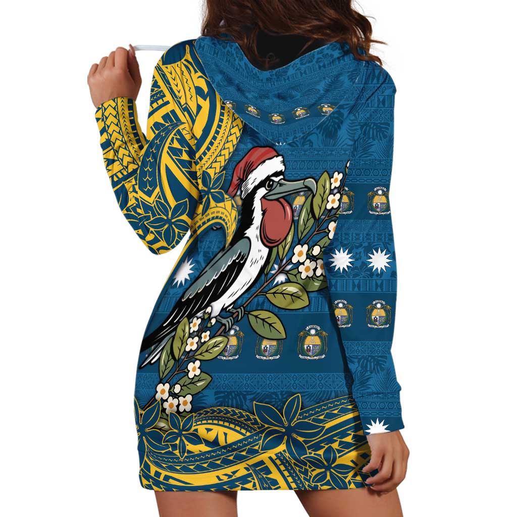 Nauru Christmas Hoodie Dress Frigatebird Bird Santa Tribal Waves DT05 - Polynesian Pride