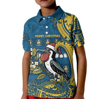 Nauru Christmas Kid Polo Shirt Frigatebird Bird Santa Tribal Waves - Polynesian Pride