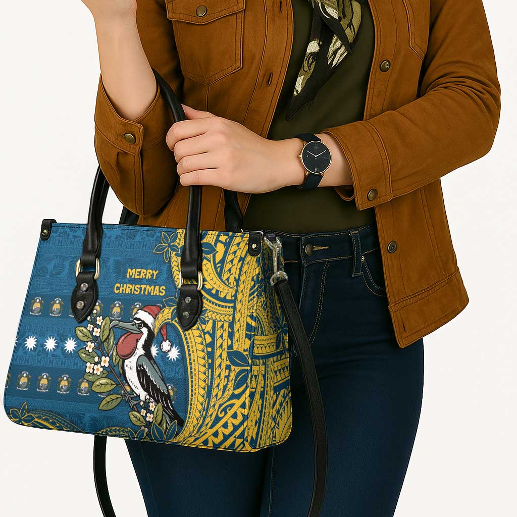 Nauru Christmas Leather Bag Frigatebird Bird Santa Tribal Waves - Polynesian Pride