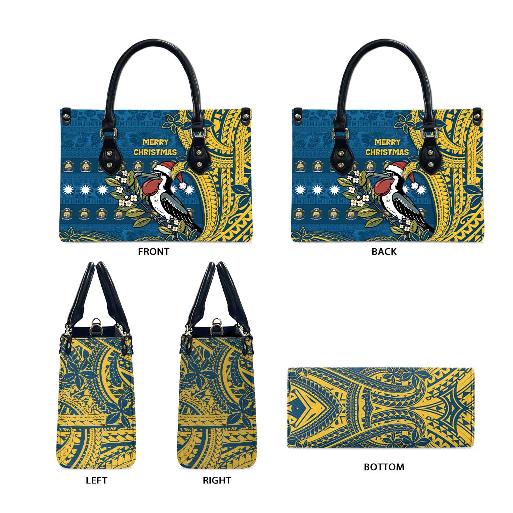 Nauru Christmas Leather Bag Frigatebird Bird Santa Tribal Waves - Polynesian Pride