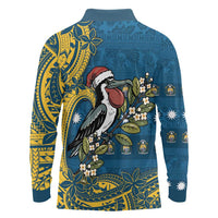 Nauru Christmas Long Sleeve Polo Shirt Frigatebird Bird Santa Tribal Waves DT05 - Polynesian Pride