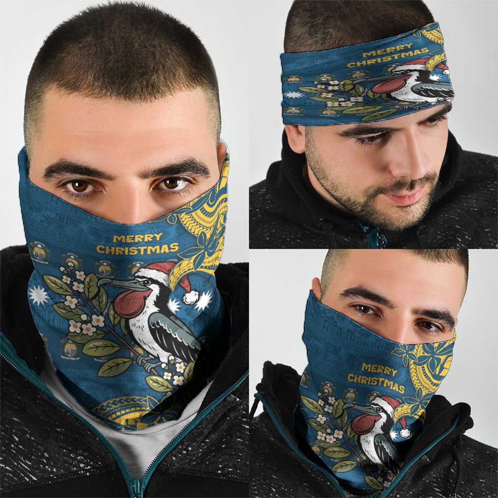 Nauru Christmas Neck Gaiter Frigatebird Bird Santa Tribal Waves - Polynesian Pride