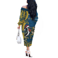 Nauru Christmas Off The Shoulder Long Sleeve Dress Frigatebird Bird Santa Tribal Waves DT05 - Polynesian Pride