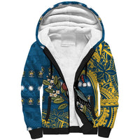 Nauru Christmas Sherpa Hoodie Frigatebird Bird Santa Tribal Waves DT05 Unisex Deep Blue - Polynesian Pride