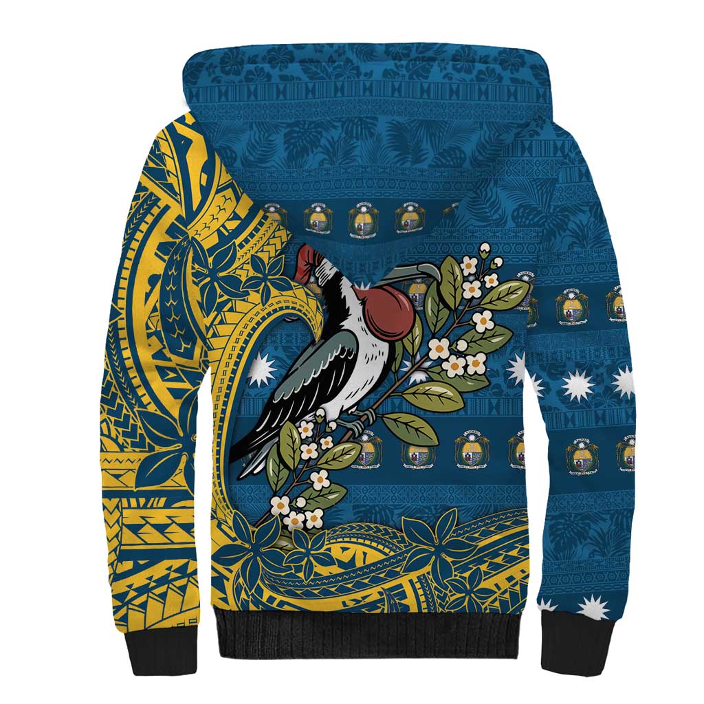 Nauru Christmas Sherpa Hoodie Frigatebird Bird Santa Tribal Waves DT05 - Polynesian Pride