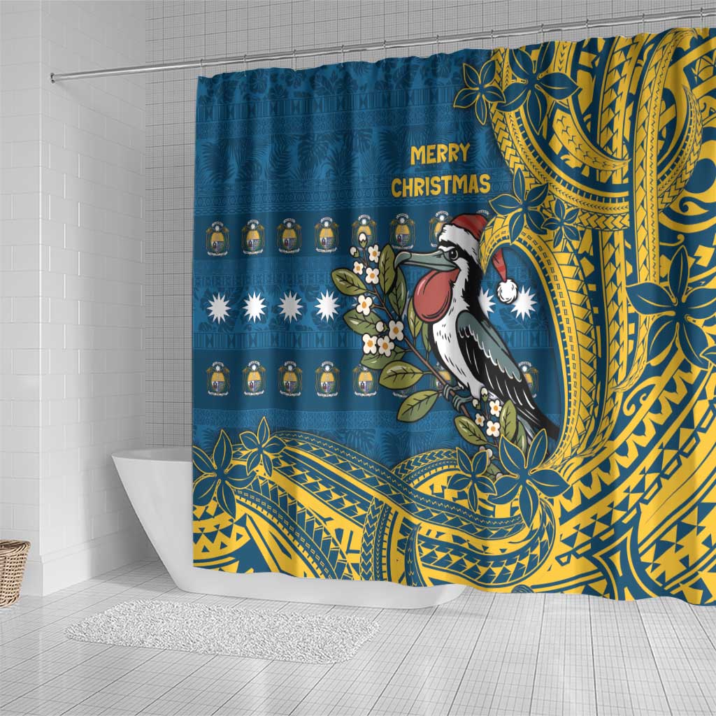 Nauru Christmas Shower Curtain Frigatebird Bird Santa Tribal Waves - Polynesian Pride