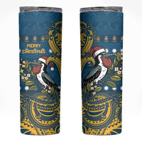 Nauru Christmas Skinny Tumbler Frigatebird Bird Santa Tribal Waves DT05 Deep Blue - Polynesian Pride