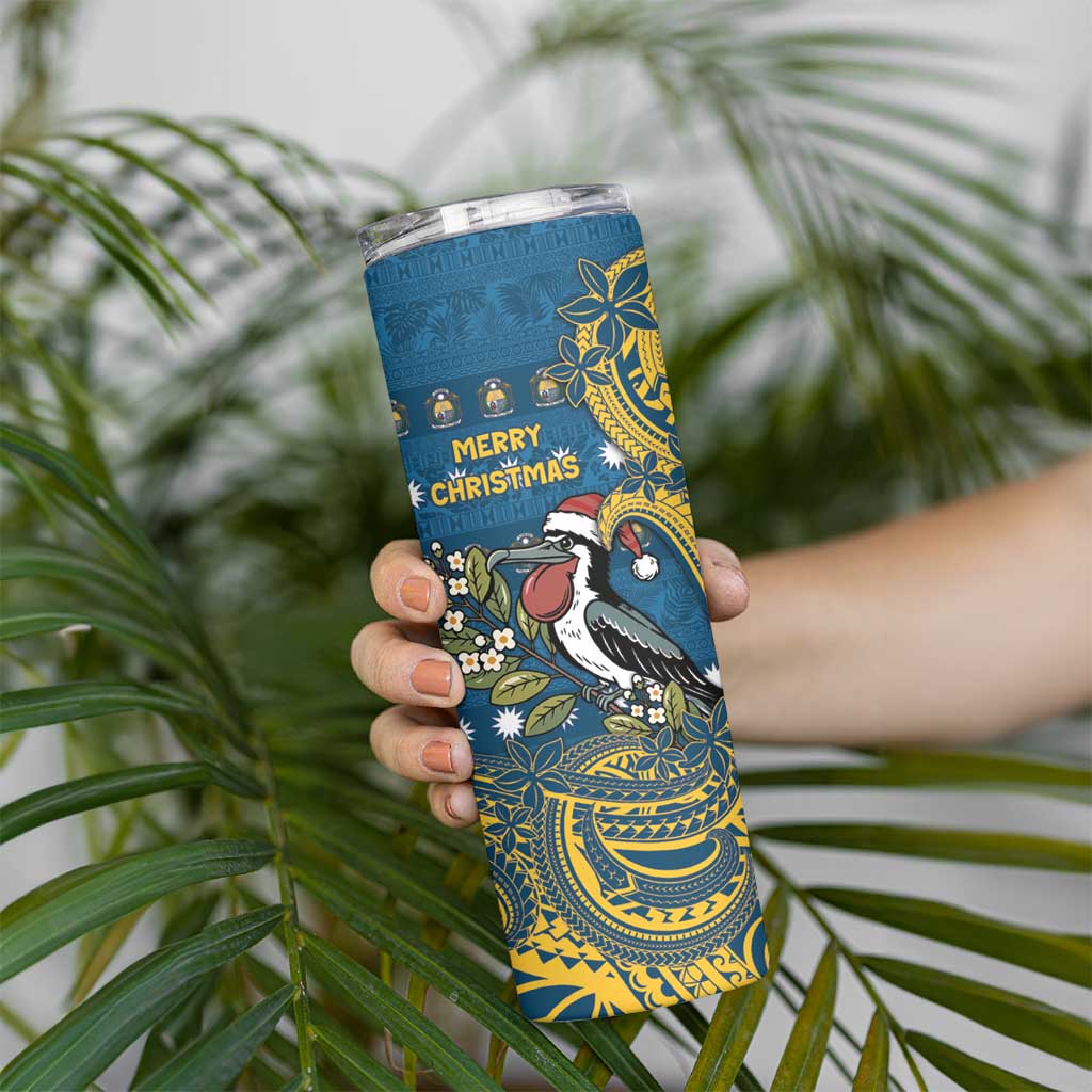 Nauru Christmas Skinny Tumbler Frigatebird Bird Santa Tribal Waves DT05 - Polynesian Pride