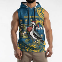 Nauru Christmas Sleeveless Hoodie Frigatebird Bird Santa Tribal Waves DT05 - Polynesian Pride