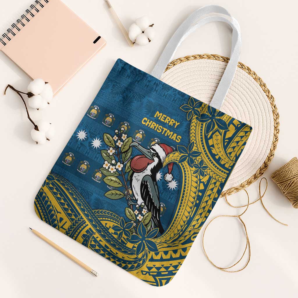 Nauru Christmas Tote Bag Frigatebird Bird Santa Tribal Waves - Polynesian Pride