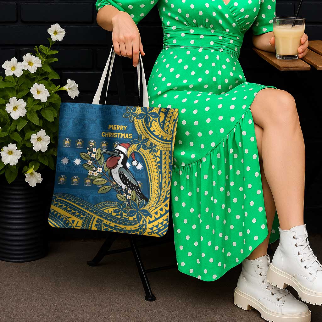Nauru Christmas Tote Bag Frigatebird Bird Santa Tribal Waves - Polynesian Pride