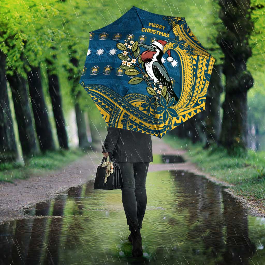 Nauru Christmas Umbrella Frigatebird Bird Santa Tribal Waves - Polynesian Pride
