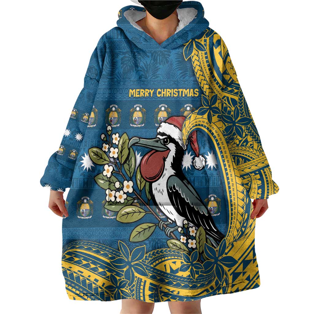 Nauru Christmas Wearable Blanket Hoodie Frigatebird Bird Santa Tribal Waves DT05 - Polynesian Pride