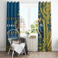 Nauru Christmas Window Curtain Frigatebird Bird Santa Tribal Waves - Polynesian Pride