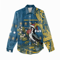 Nauru Christmas Women Casual Shirt Frigatebird Bird Santa Tribal Waves - Polynesian Pride