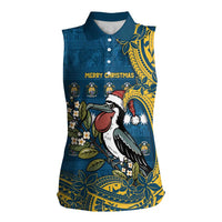 Nauru Christmas Women Sleeveless Polo Shirt Frigatebird Bird Santa Tribal Waves DT05 Female Deep Blue - Polynesian Pride
