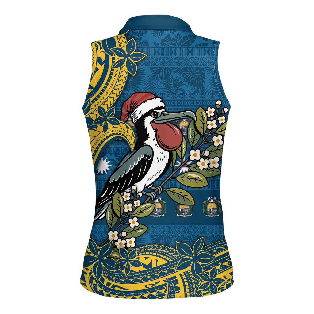 Nauru Christmas Women Sleeveless Polo Shirt Frigatebird Bird Santa Tribal Waves DT05 - Polynesian Pride