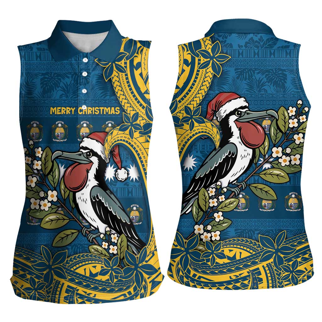 Nauru Christmas Women Sleeveless Polo Shirt Frigatebird Bird Santa Tribal Waves DT05 - Polynesian Pride