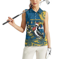 Nauru Christmas Women Sleeveless Polo Shirt Frigatebird Bird Santa Tribal Waves DT05 - Polynesian Pride