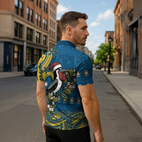 Nauru Christmas Zipper Polo Shirt Frigatebird Bird Santa Tribal Waves DT05 - Polynesian Pride
